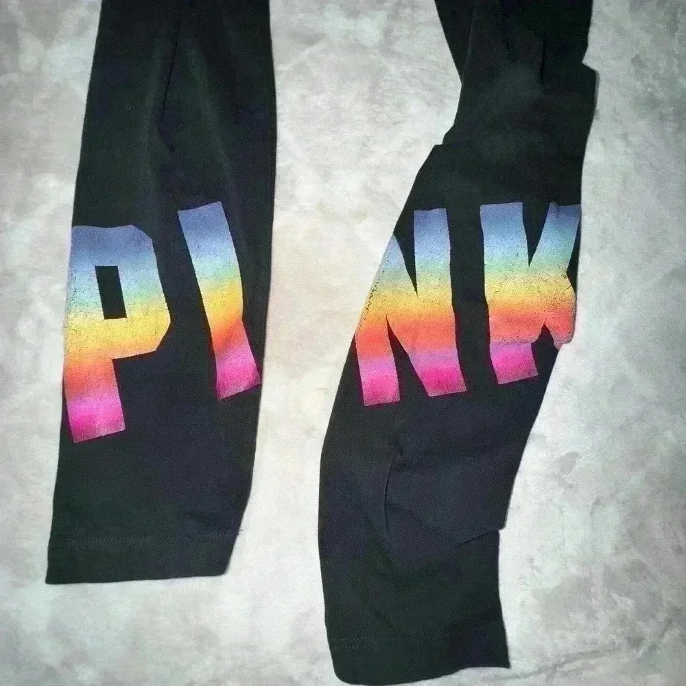 PINK Victoria's Secret Yoga Leggings Women's XS colorful logo bottom - Picture 3 of 3